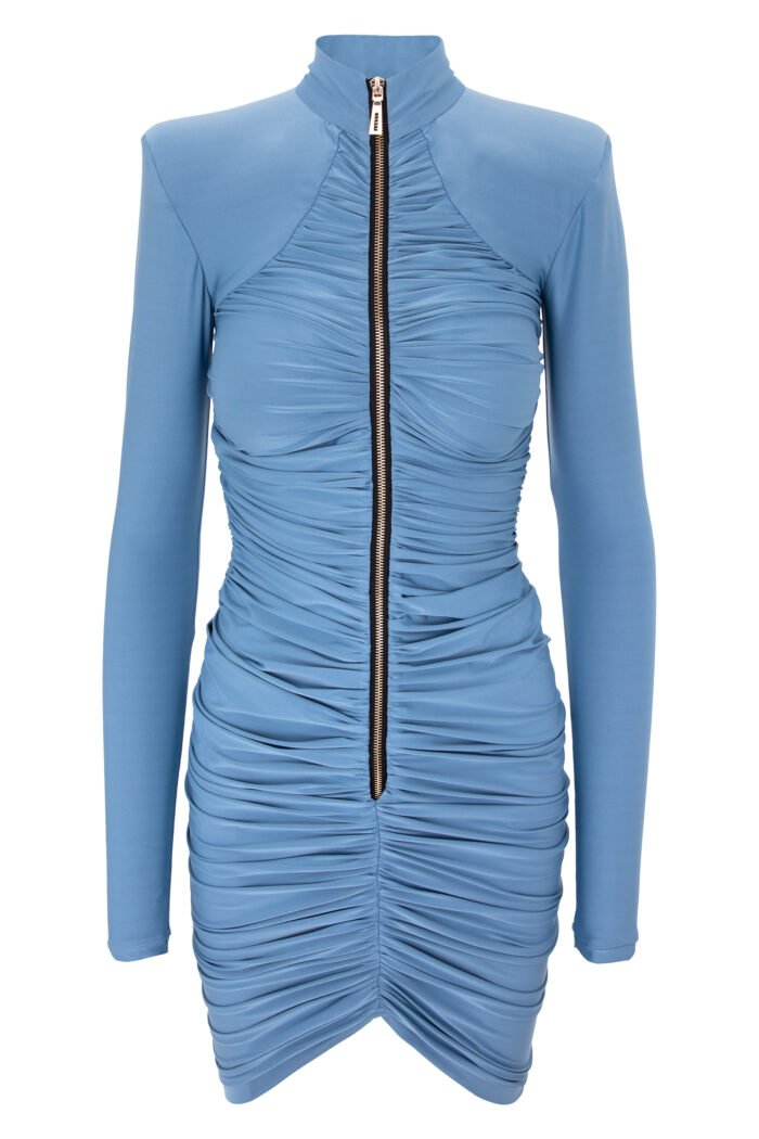 GREY SHORT DRAPED DRESS WITH ZIPPER