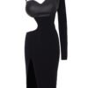 BLACK LEATHER MIDI NAOMI DRESS