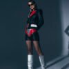 BLACK LEATHER SHORTS WITH RED-SILVER DETAILS