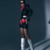 BLACK LEATHER SHORTS WITH RED-SILVER DETAILS - Image 3