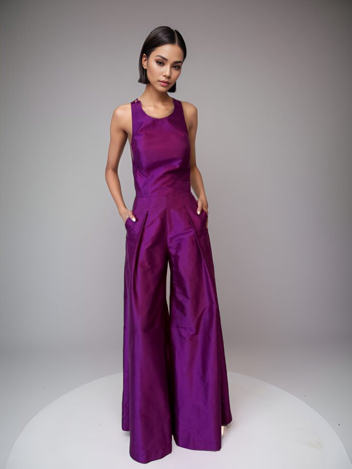 PURPLE SHANTUNG SILK OVERSIZED JUMPSUIT
