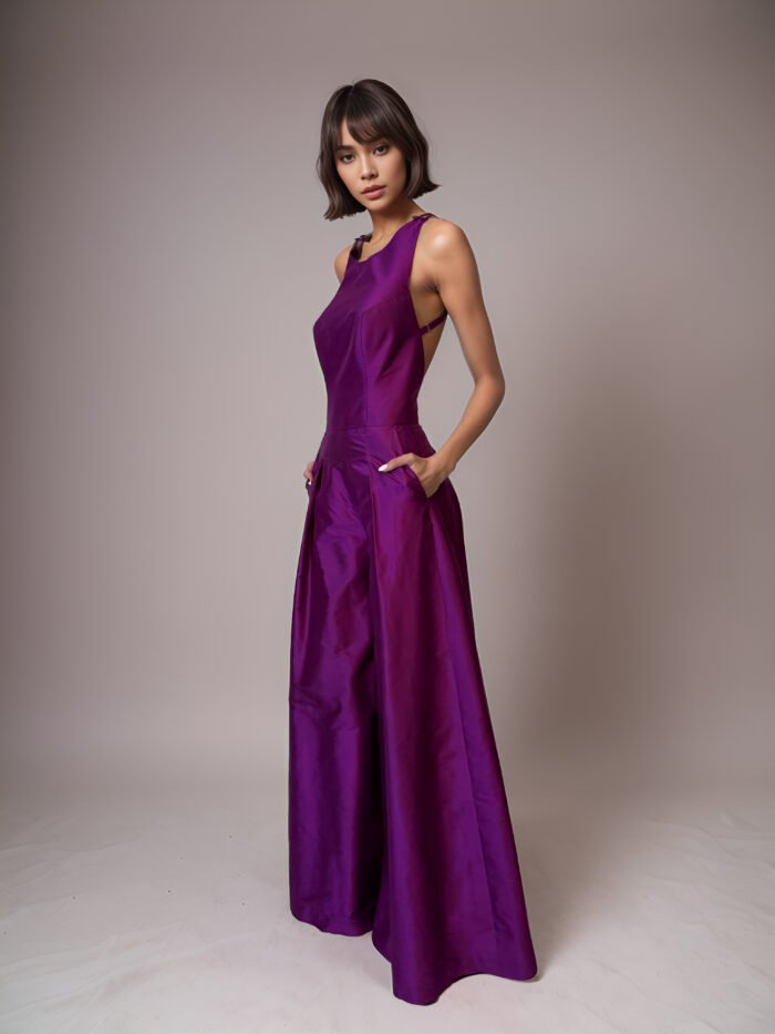 PURPLE SHANTUNG SILK OVERSIZED JUMPSUIT - Image 2