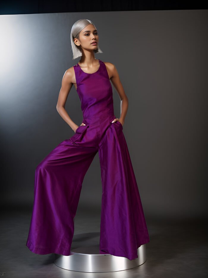 PURPLE SHANTUNG SILK OVERSIZED JUMPSUIT - Image 3