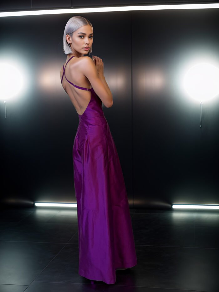 PURPLE SHANTUNG SILK OVERSIZED JUMPSUIT - Image 4