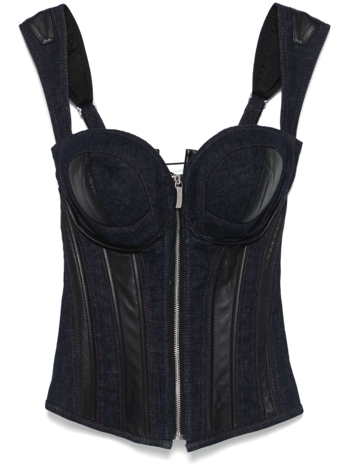 INDIGO DENIM CORSET WITH LEATHER INSERTS - Image 4
