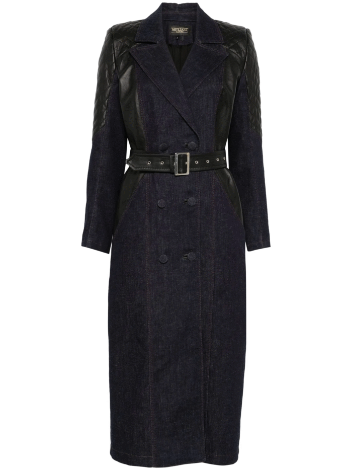 INDIGO DENIM TRENCHCOAT WITH LEATHER INSERTS - Image 4