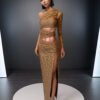 NUDE LONG CUT-OUT CRYSTAL-EMBELLISHED DRESS