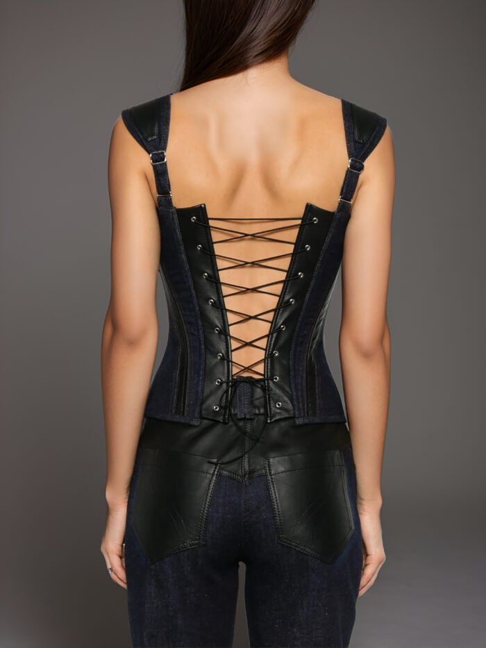 INDIGO DENIM CORSET WITH LEATHER INSERTS - Image 2
