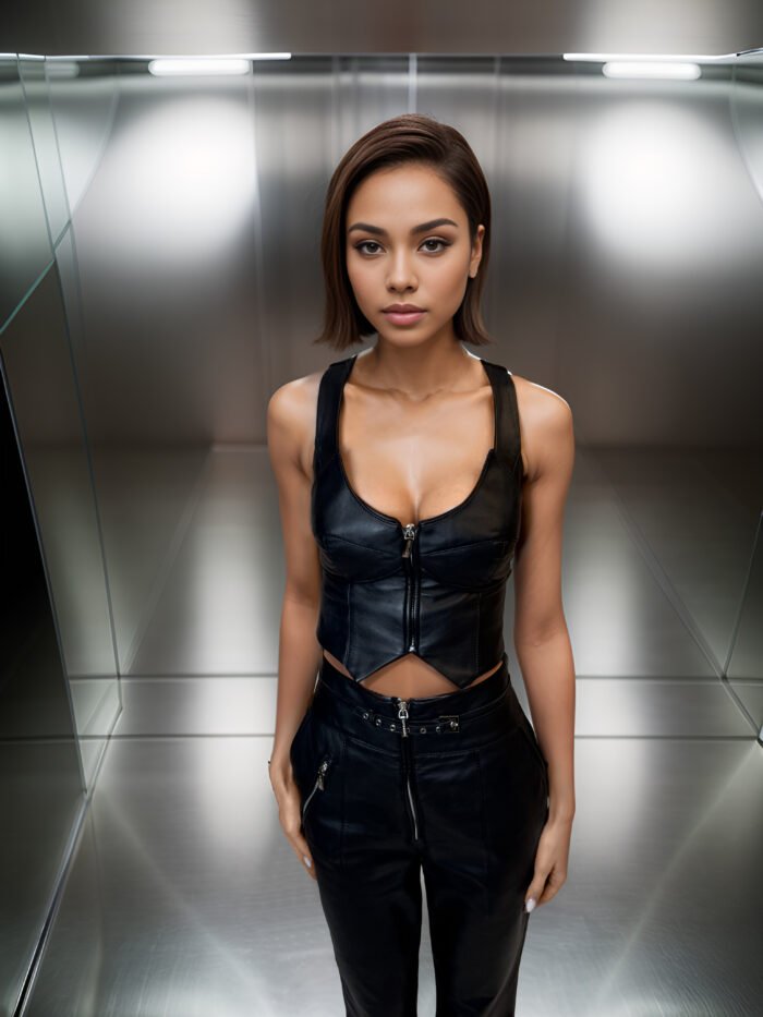 BLACK LEATHER VEST WITH METALIC ZIPPER