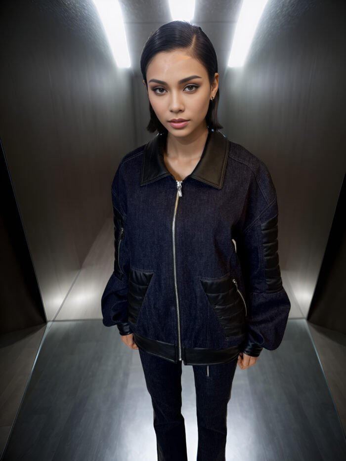 INDIGO OVERSIZED DENIM JACKET WITH LEATHER INSERTS