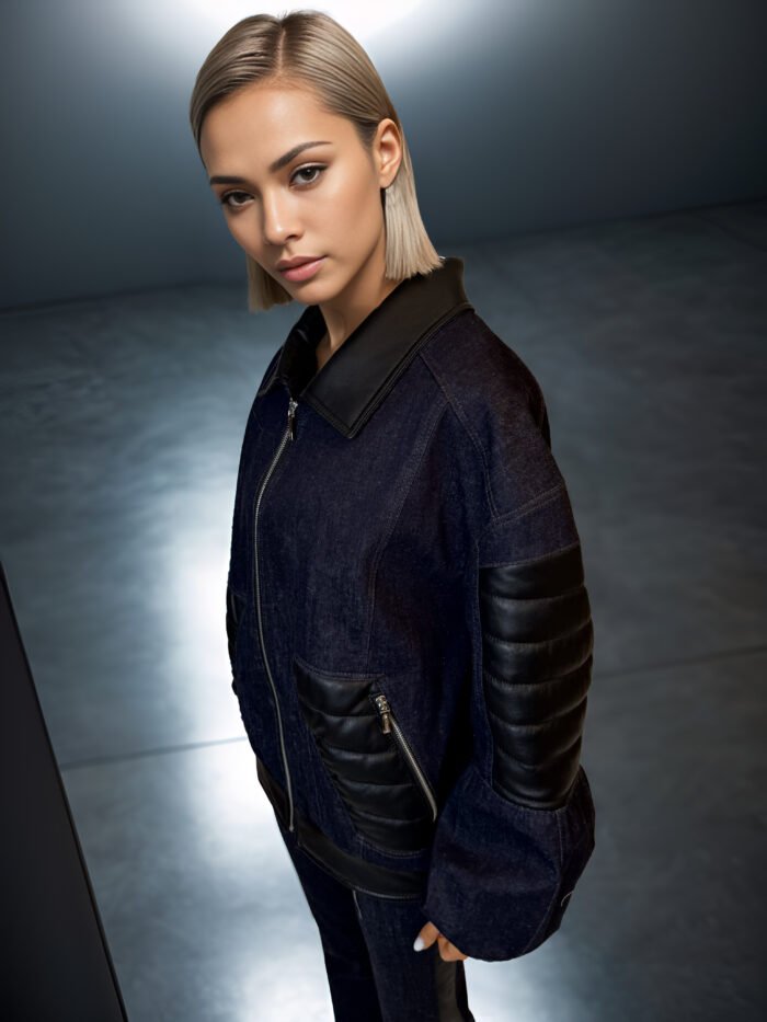 INDIGO OVERSIZED DENIM JACKET WITH LEATHER INSERTS - Image 2