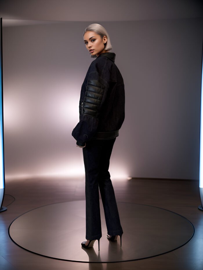 INDIGO OVERSIZED DENIM JACKET WITH LEATHER INSERTS - Image 4