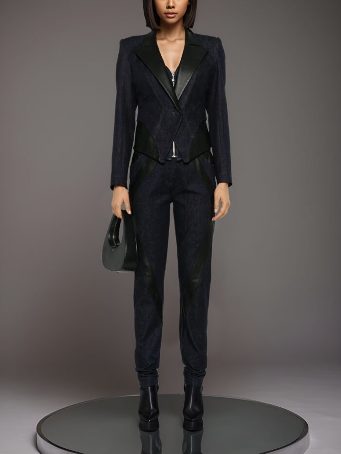 INDIGO DENIM TUXEDO WITH LEATHER INSERTS - Image 3