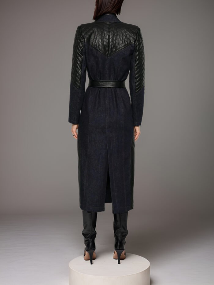 INDIGO DENIM TRENCHCOAT WITH LEATHER INSERTS - Image 3