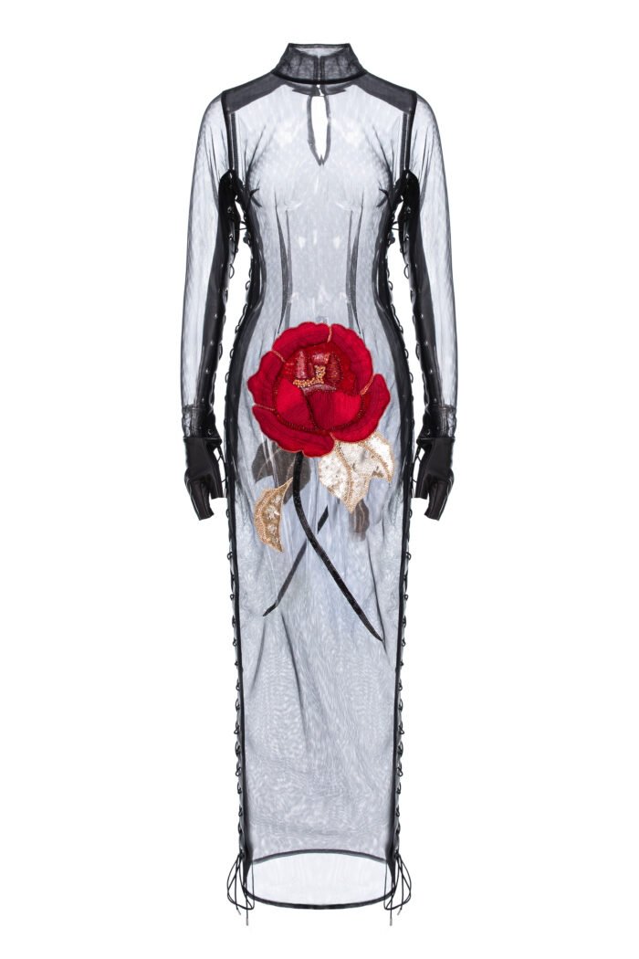 FLAMMA ROUGE ROSE TRANSPARENT LACE-UP DRESS - Image 4