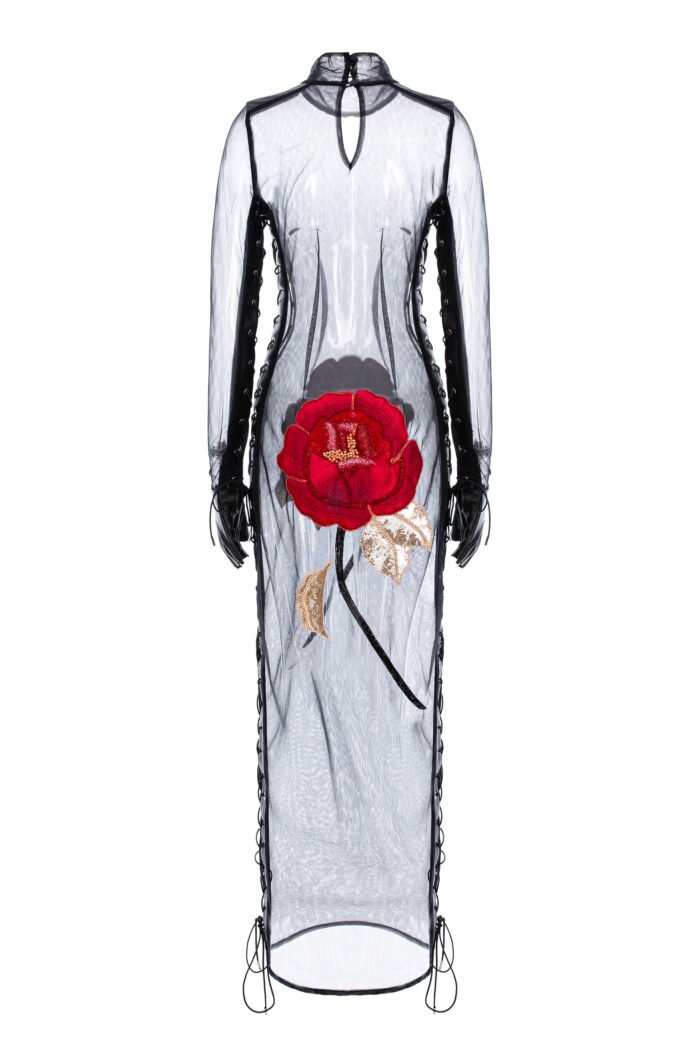 FLAMMA ROUGE ROSE TRANSPARENT LACE-UP DRESS - Image 3