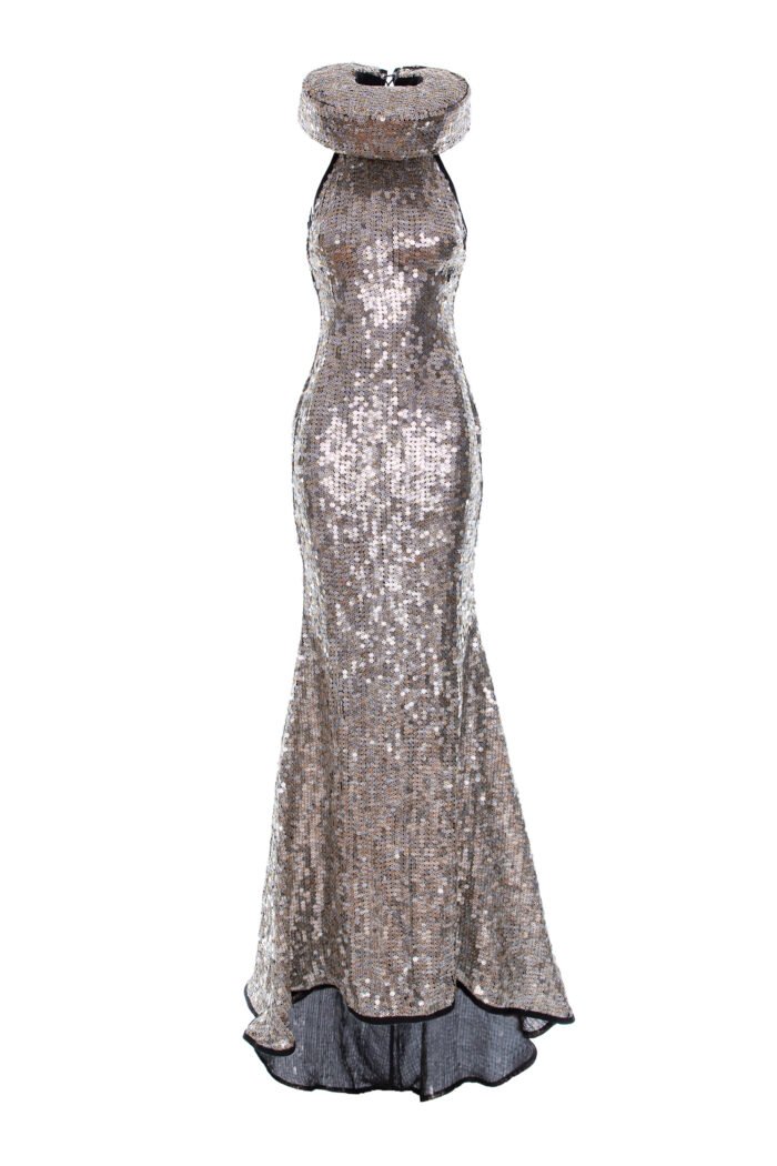 GOLDEN-SILVER FLORAL SEQUINS LONG DRESS - Image 3