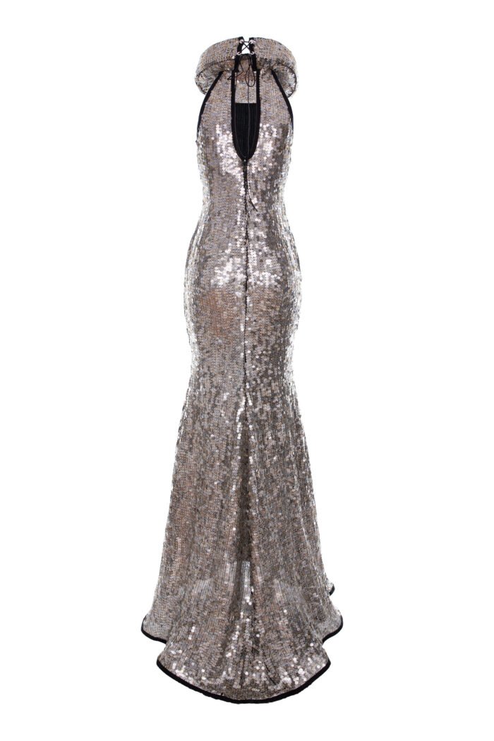 GOLDEN-SILVER FLORAL SEQUINS LONG DRESS - Image 4