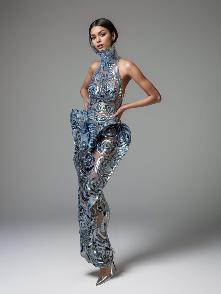 NYMPHE DE L'OCEAN LONG BLUE DRESS