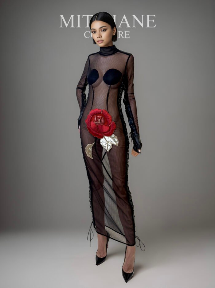 FLAMMA ROUGE ROSE TRANSPARENT LACE-UP DRESS - Image 2