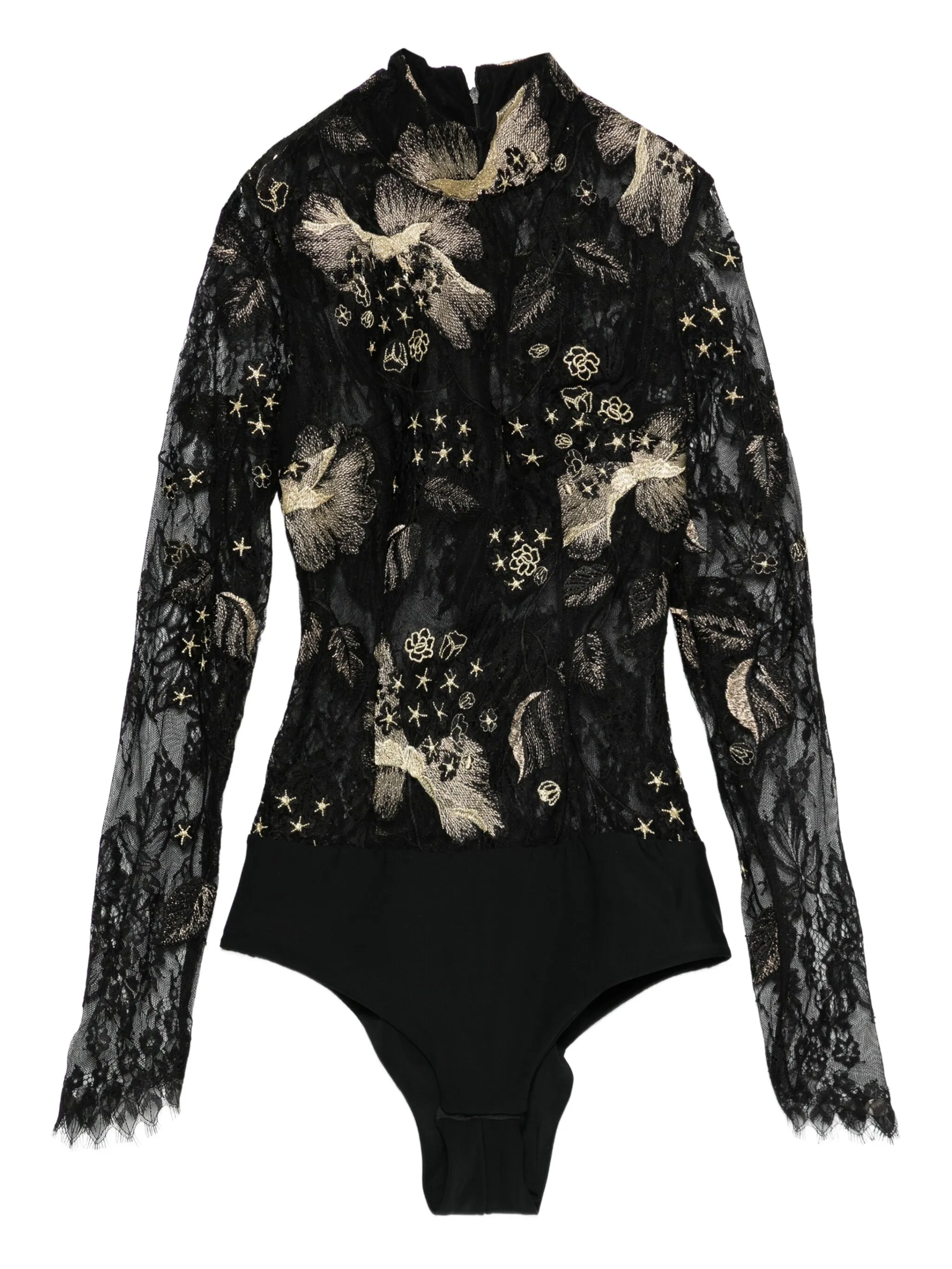BLACK CHANTILLY LACE GOLDEN TOUCH BODYSUIT - Image 2