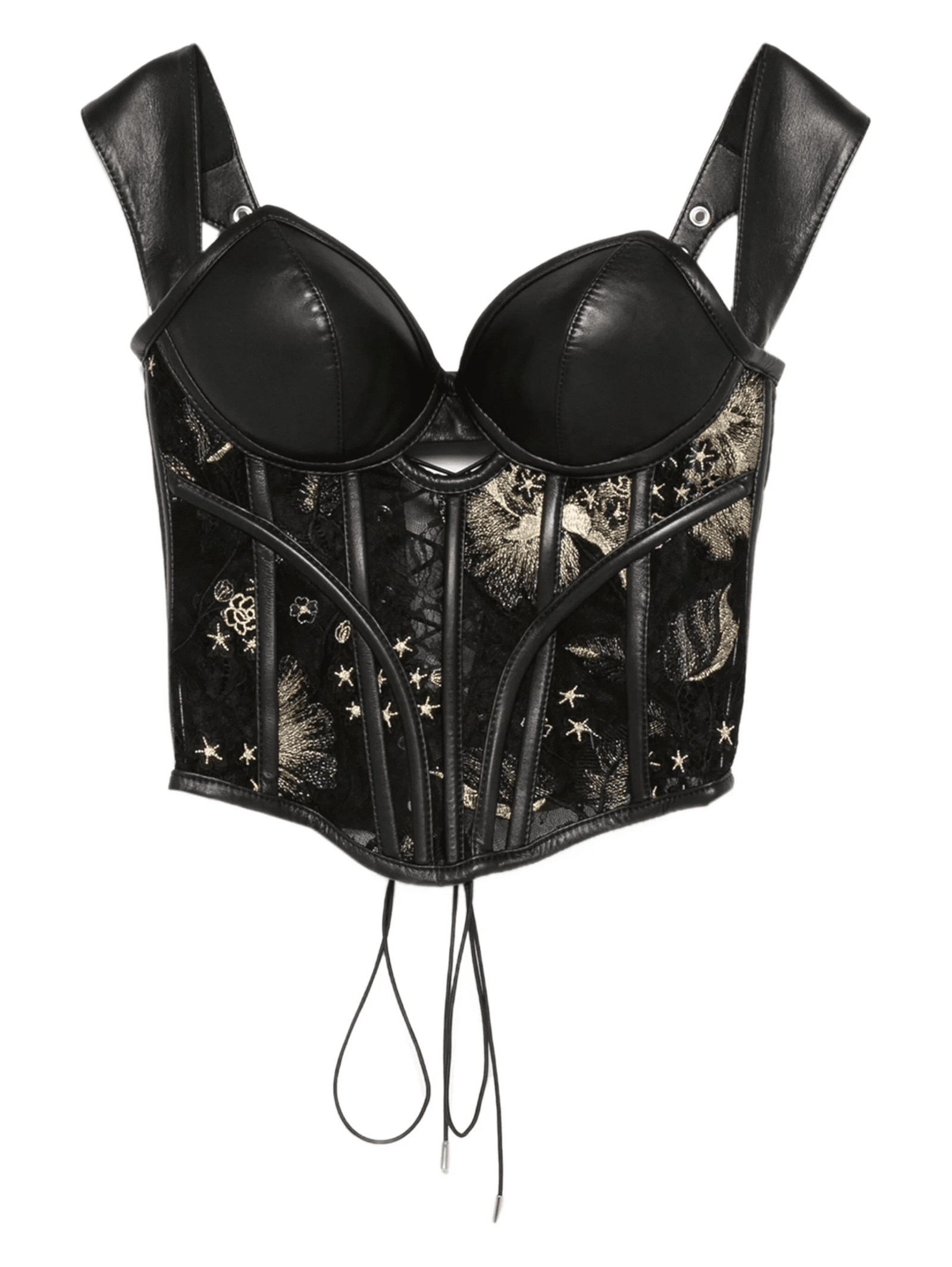 BLACK LEATHER CORSET WITH CHANTILLY LACE INSERTS - Image 2