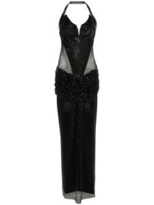 BLACK CRYSTAL-EMBELLISHED MESH MAXI DRESS link two